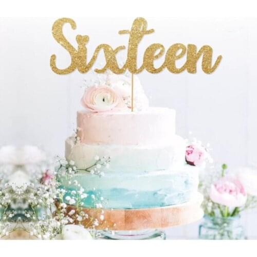 Personalised Sixteen cake topper sweet sixteen cake topper glitter 16 gold cake topper Party Decorations Dessert toothpicks