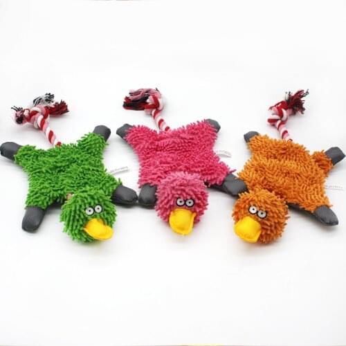 Pet Dog Squeaky Toy Durable Cute Mop Duck Making Sound Plush Dog Puppy Chew Toys Training Teething Toy for Small Medium Dogs