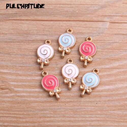 6pcs Three Color 10*19mm Alloy Metal Drop Oil Lollipop Charms Pendant For DIY Bracelet Necklace Jewelry Making