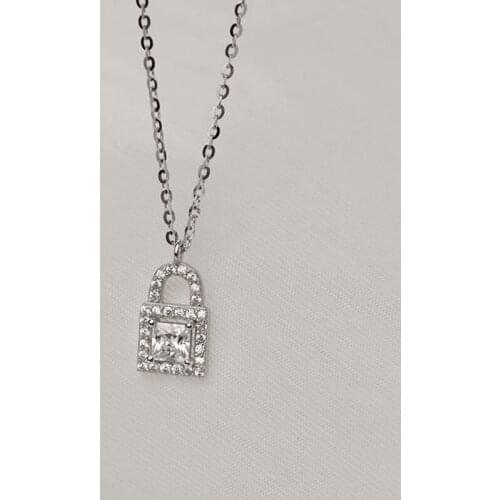 MLKENLY Lock Pendant Micro-inlaid Zircon Necklace 925 Sterling Silver Necklace Female Personality Ins Design Clavicle Chain