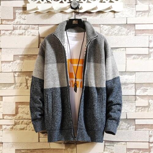 Striped Color New 2020 Thick Fashion Brand Sweater For Mens Cardigan Knitwear Warm Autumn Japan Design Clothes Plus size M-3XL