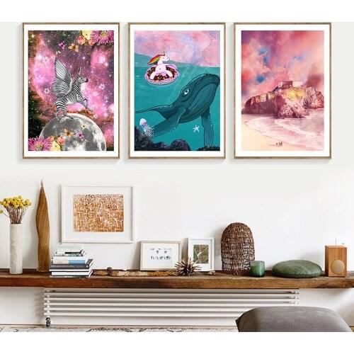 Kids Room Poster Pink Dream Rainbow Horse Poster Baby Girl Room Decor Wall Art Canvas Painting Prints Bedroom Picture