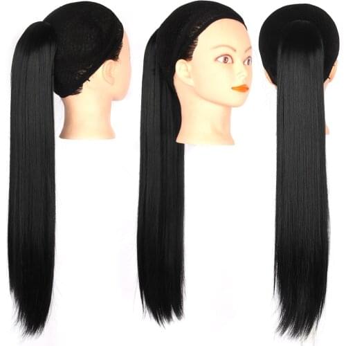 Straight Ponytail Synthtic Hair Extension Natural Color Drawstring Ponytail Soft Hair Bun Chignon Clip in Hair Tail For Women