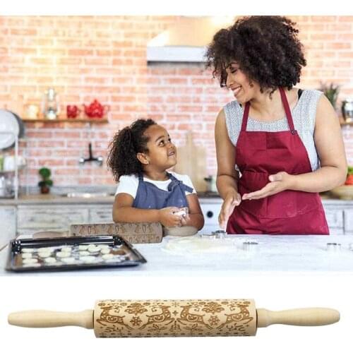 Christmas Snowflake Laser Embossing Rolling Pin Printed Cookie Dough Stick Fondant Tool Baking Noodle Cake Dough Engraved Roller