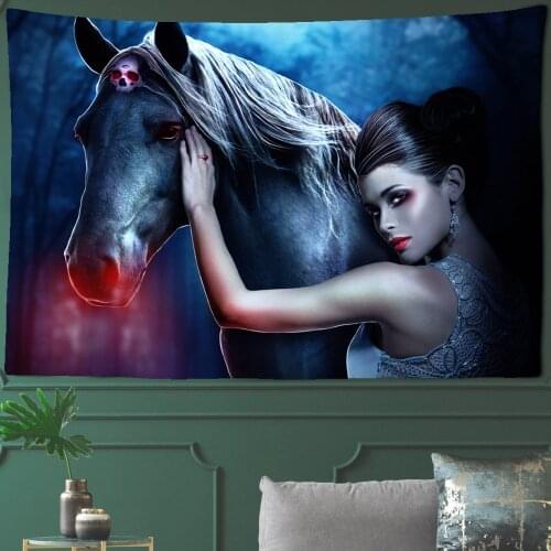 Sexy Female Black Horse Forest Animal Tapestry Dark Tapestry Home Bedroom Wall Covering Decoration
