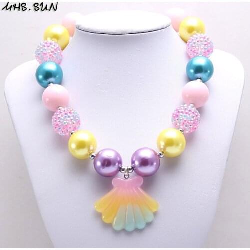 MHS.SUN Newest Shell Pendant Necklace Chunky Bubblegum Necklace For Kids Girls DIY Rhinestone Beads Baby Choker Jewelry 1PC