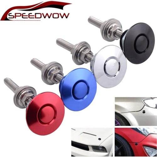 SPEEDWOW 1.25" Universal Style Push Button Billet Hood Pins Lock Clip Kit Engine Bonnets Lock For All Cars Quick Latch Parts
