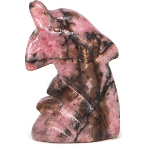 Dolphin Statue 1.5" Natural Pink Black Rhodonite Carved Stone Crafts Figruine Home Decor