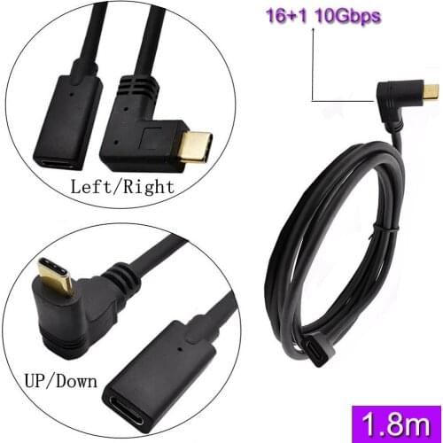 USB3.1 Type-C male-to-female data extension cable is plugged into a standard 16-core gold-plated elbow, through 3A current