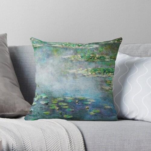 1906 Water Lilies Oil On Canvas. Famous Vintage Fine Art By Claude Monet. Throw Pillow Cushion Cover PolyesterHome Decor