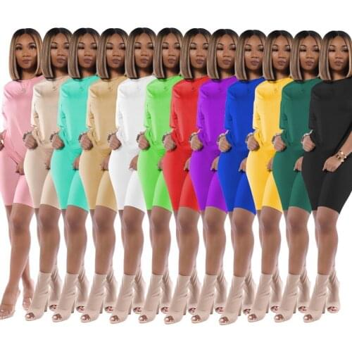 2021 Women Sets Summer Tracksuits Short Sleeve Top Shorts Suit Solid Two Piece Set Sportswear Night Club Party Slim Outfits S-3X