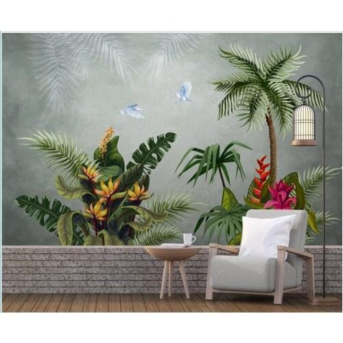3d photo wallpaper custom mural Hand painted tropical rainforest plants flowers and birds living room wallpaper for walls 3 d