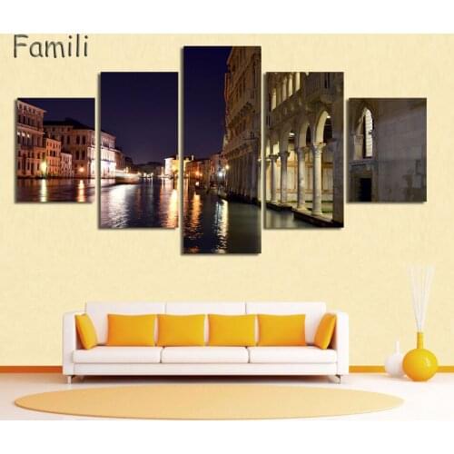 5Panel Landscape Venice City Canvas Paintings Print On Canvas Classic Buildings Scenery Wall Art For Living Room(Unframed)