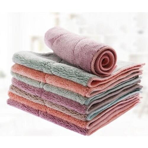 5PCS Home Cleaning Cloths Microfiber Towel Absorbent Kitchen Cleaning Cloths Non-stick Oil Dish Towel Tableware Rags Supplies