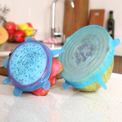 6 Pcs/ Set Universal Food Silicone Cover Reusable Silicone Stretch Lids Caps For Cookware Pot Cover Kitchen Accessories