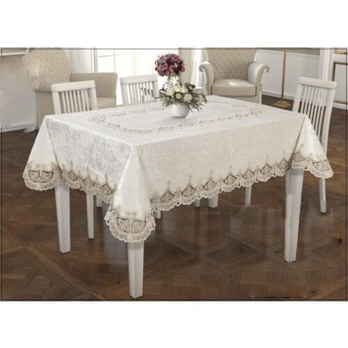 Aden Model Care-Free Velvet Luxury Embroidered Non-Slip Tablecloth