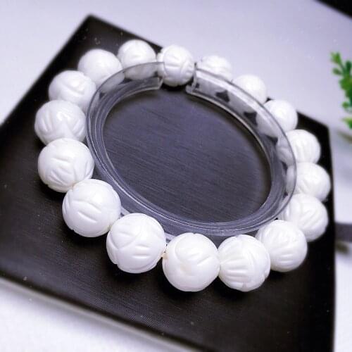 Natural White Clamshell Bracelet 12mm Beads Sstring Carved Lotus Jewellery Handmade All-Match Jewelry Suitable For All Occasions