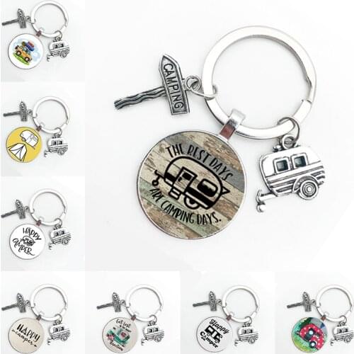 BTWGL New Cute Camper Wagon Keychain, I Love Camping Keychain, Trailer Signpost Keychain, Vacation Travel Memorial Gift