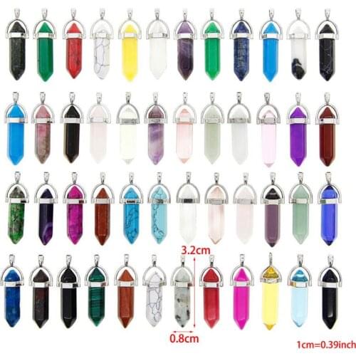 50pcs Bullet Shape Hexagonal Healing Pointed Chakra Beads Quartz Crystal Gemston LX9E