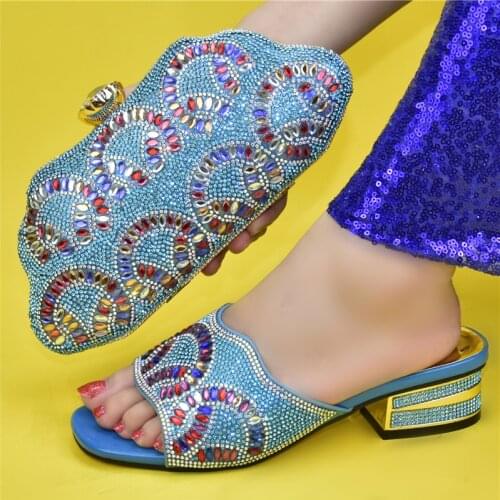 Doershow good Italian Matching Shoes And Bag Set African Style Ladies sky blue Shoes And Bag To Match For Wedding SJK1-13