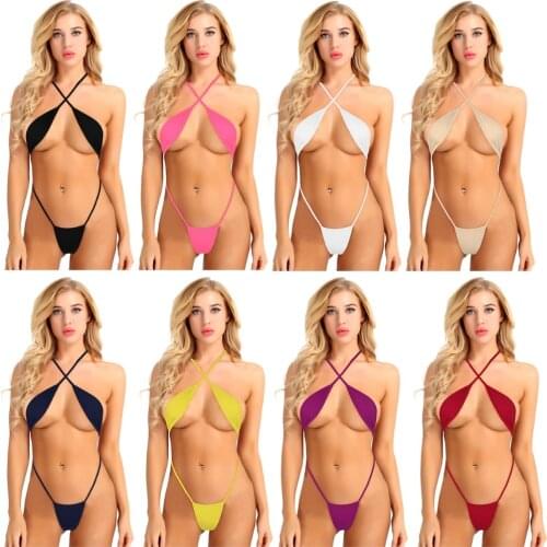 Dropshipping Women Mini Bikini Thong Bodysuit Teddy Lingerie Teeny Slingshot One-Piece Strappy Cross Backless Sexy Underwear