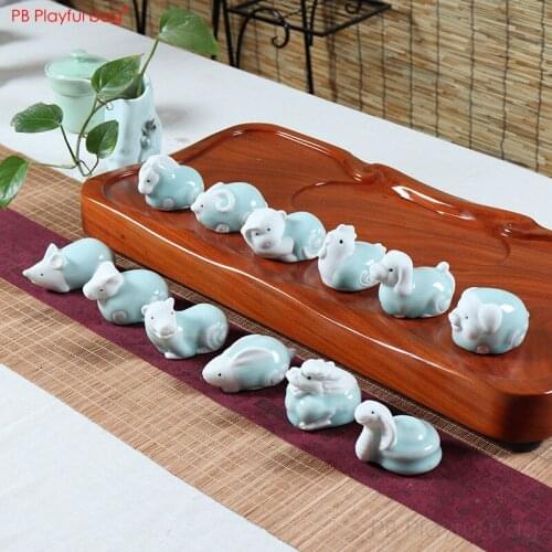 Playful bag 12 Chinese zodiac figurine Creative Ceramics ornaments Cute dragon pig dog cat decoration Animal action figure HF73