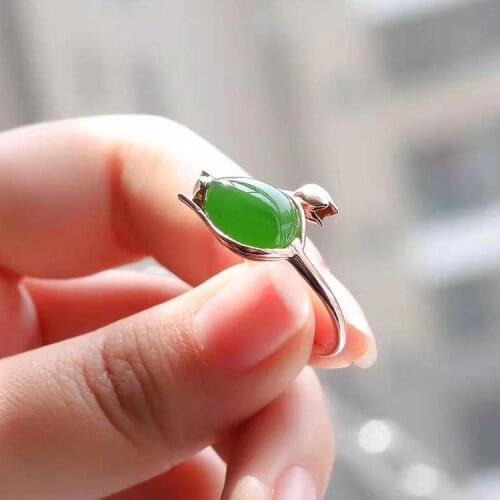 S925 Sterling Silver Hand Tulip Ring Natural Hetian Jade Green Jade Orchid Ring Rose Palace Ornament for Women