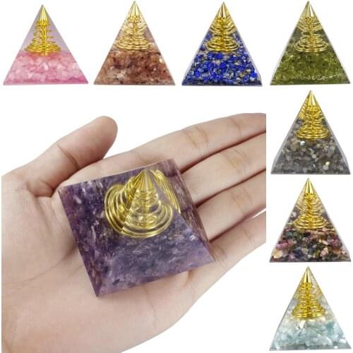 TUMBEELLUWA Orgone Pyramid Crystal Energy Generator Reiki Gravel Stone Metal Spiral Points for Chakra Healing Yoga Meditation