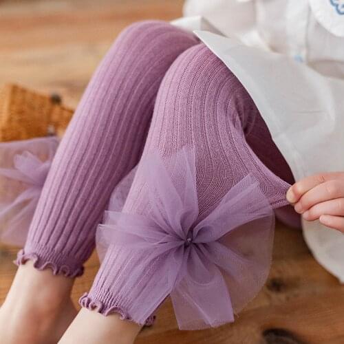 Spring Summer New Style Bowknot Girls Leggings Korean Style Socks Candy Color Childrens Pants Wholesale KF947