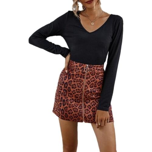 Pdfmily Leopard Print Mini Skirt Womens Autumn Winter High Quality Casual Zipper Sexy A-Line Skirts Elegant Female Bottom