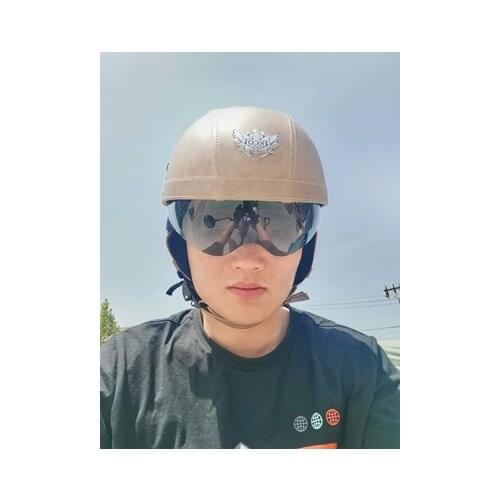 HALF FACE Open Face Motorcycle Helmet Leather Vintage Casco Moto Motorcycle Retro Half Helmet Chopper Biker Pilot DOT Size M-XL