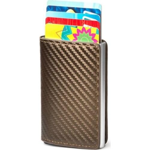 BiPtyDam Men Credit Card Holders Carbon Fiber PU leather ID Bank Card Case Aluminum Slim Short Purse RFID Blocking Card Wallet