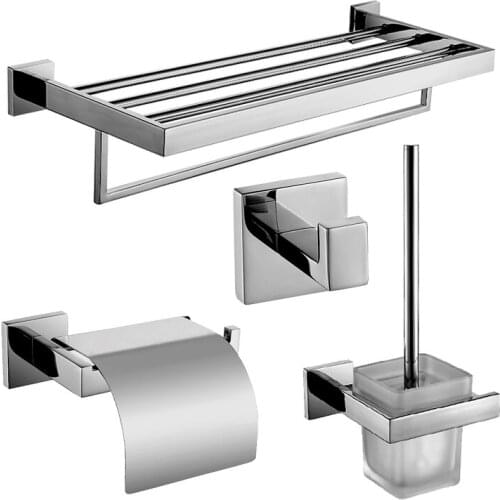 TT44 Modern Silver Bathroom Hardware Sets Polished Chrome finish Square Base Bathroom Accessories Solid Brass Bathroom Products