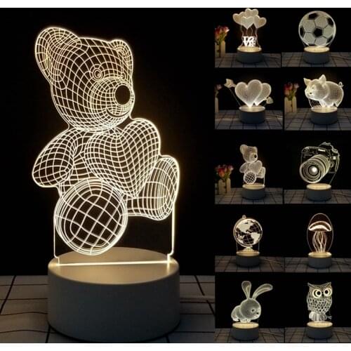 3D Bear Night Lamp Acrylic Desktop Nightlight Creative Boy Girlchild girlfriend birthday Gift Bedroom Bedside Table Decorative