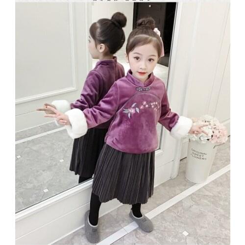 New Years clothing childrens autumn and winter girls baby gold velvet Chinese clothing two-piece Chinese style New Years suit
