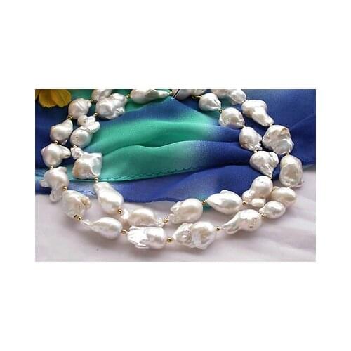 Charming 15x25mm natural baroque south seas white pearl necklace 18inch plated Clasp earring