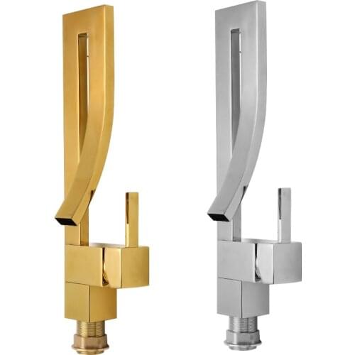 Single Handle Basin Faucets Deck Mounted Chrome Brass Square Tall Bathroom Sink Faucet Hot And Cold Tap Mixer Water