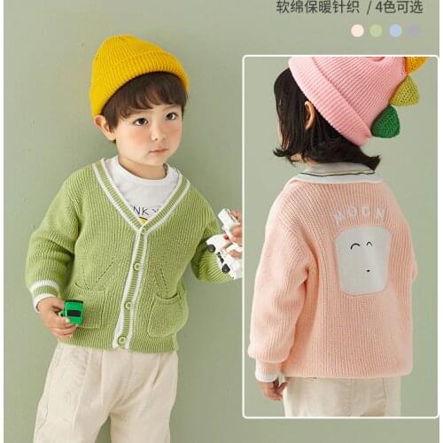 Autumn and winter new boys' V-neck padded sweater, girls Korean version of knitted cardigan, baby cotton jacket 2021