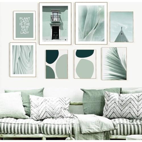 Palm Leaves Door House Quote Green Wall Art Canvas Painting Nordic Posters And Prints Wall Pictures For Living Room Home Decor