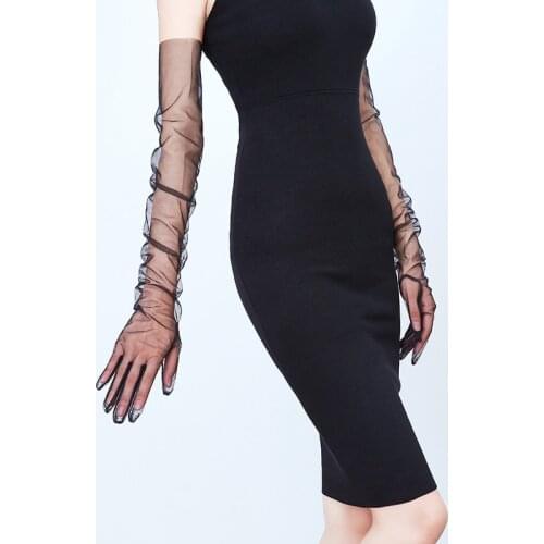 Transparent Sunscreen Sexy Driving Gloves Women Gloves Ultra Thin Dress Gloves Sheer Tulle 70cm Long Female Gloves Women Gloves