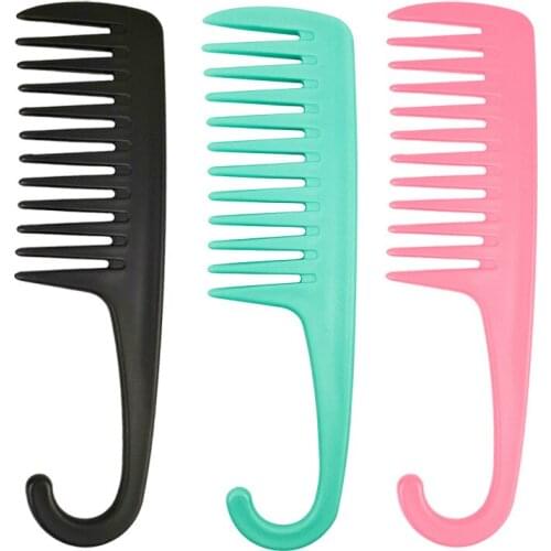 Plastic Curved Hook Wide Tooth Comb Big Teeth Hairdressing Comb Reduce Hair Loss 3 Colors Professional Styling Tools Comb