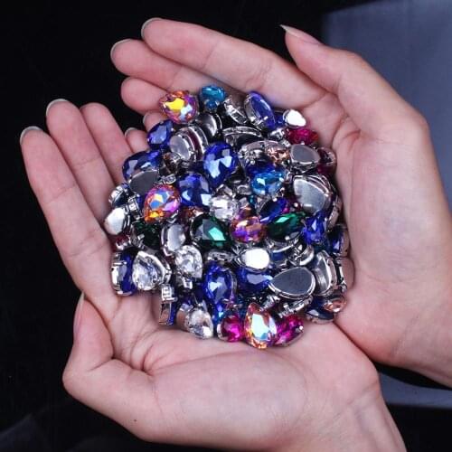 Dress Rhinestone Stones and Crystals Crystals Decor Claw Diamond Drop Shape Rhinestones Sewn Rhinestones Applique for Clothing F