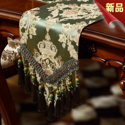 Luxury Green Silk Jacquard Table Runner Placemat High Quality Jacquard Tablecloth Table Flag Table Kitchen High-grade Supplies