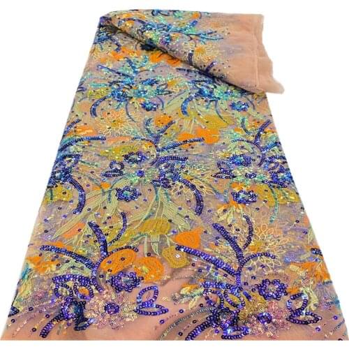 SJ Lace African Sequins Lace Fabric 2021 High Quality Lace Embroidery French Mesh Nigerian Tulle Lace For Party Sewing r3-78