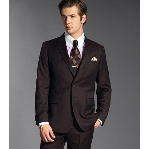 Custom Made Groomsmen Notch Lapel Groom Tuxedos Chocolate Mens Suits Wedding Best Man (Jacket+Pants+Tie+Hankerchief) B801