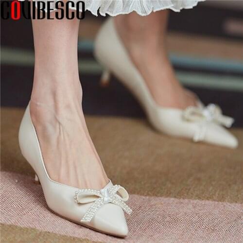COVIBESCO Genuine Leather Women Pumps Butterfly-Knot Spring Summer Mature Fashion Concise Thin Heels Office Casual Shoes Woman