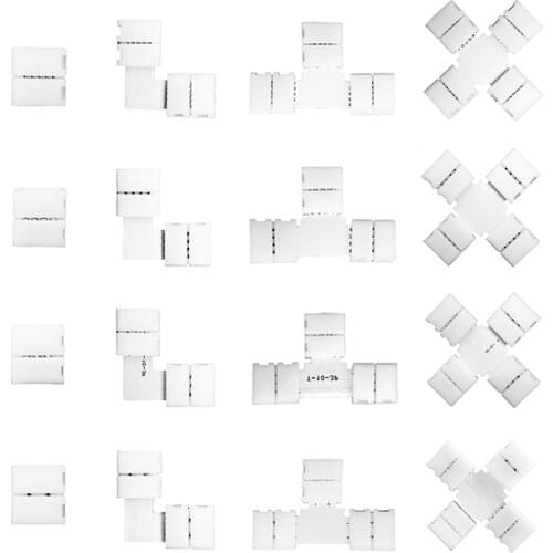 10mm 2pin 3pin 4pin 5pin Solderless Connector T L X Shape Corner Connector No Soldering For WS2812 WS2811 5050 RGB LED Strip