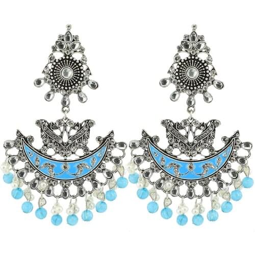 Vintage Handmade Carved Moon Earring Pearls Tassel for Women Indian Jhumki Jhumka Earrings Bohemia Party Jewelry pendientes