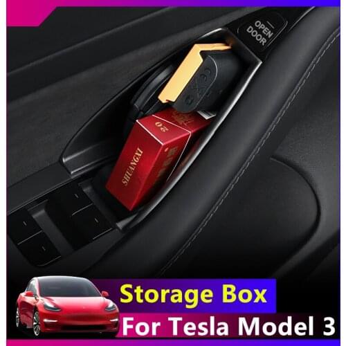 Car Door Storage Box Organizer Pocket Covers Locker Interior Decoration For Tesla Model 3 2019 2020 Modified Accessories