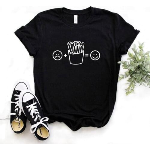 Women T Shirt Sad +French Fries =Happy Print Tshirt Women Short Sleeve O Neck T-shirt Ladies Tee Shirt Tops TX5580